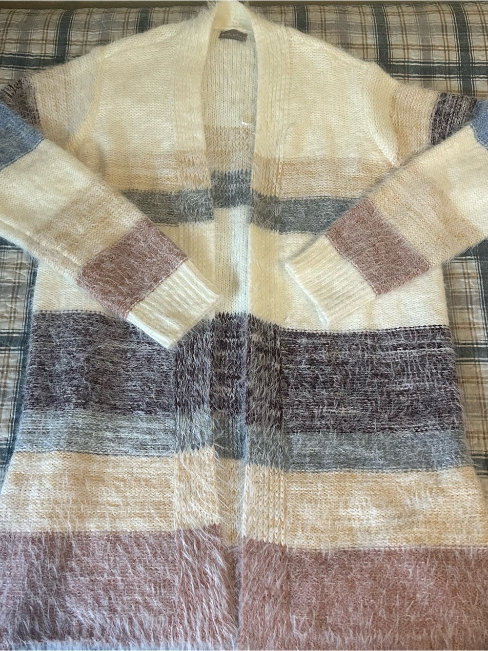 Evolution by Cyrus Cream Multicolor Fuzzy Knit Cardigan - XXL